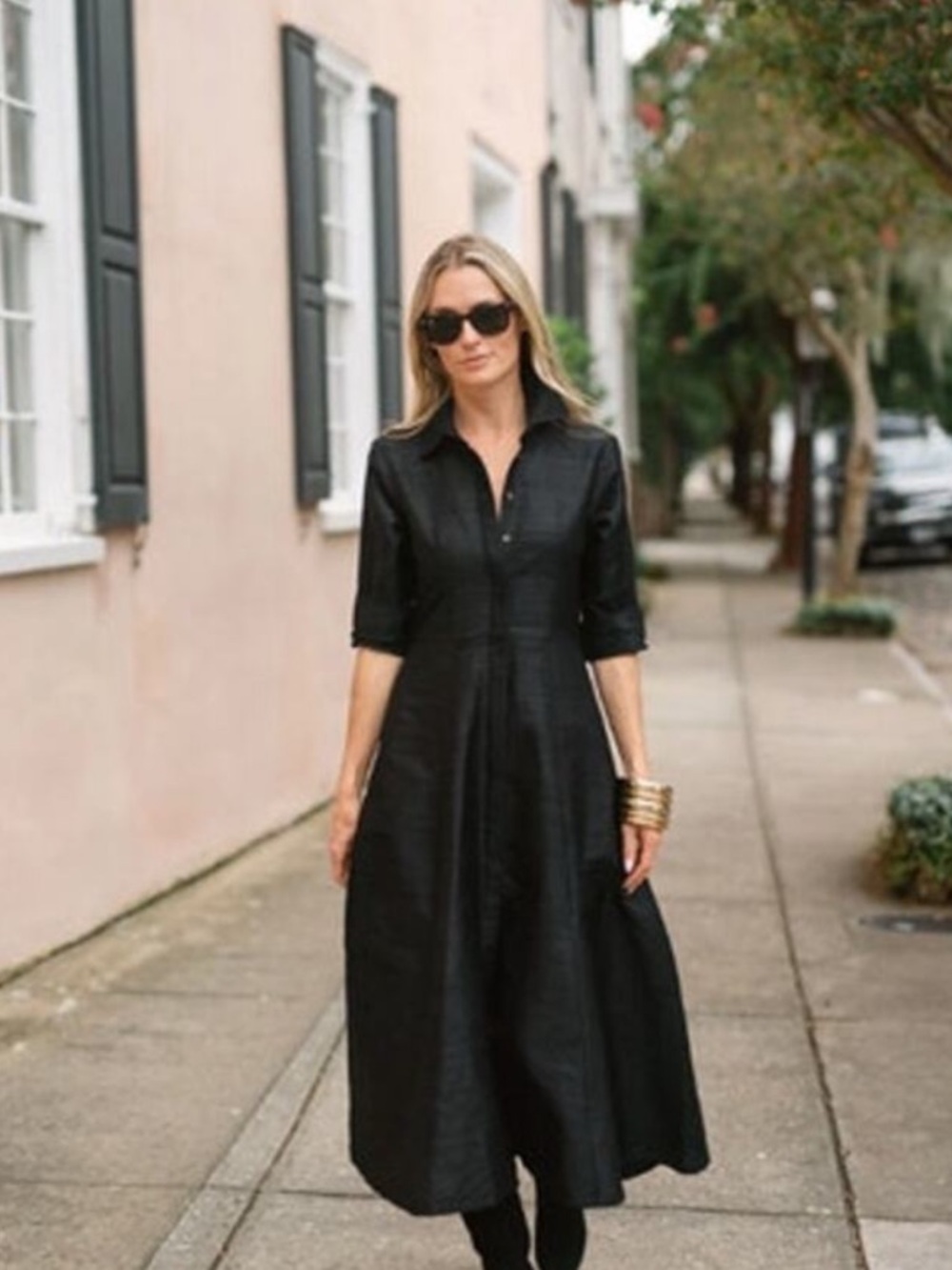 Julia Amory Dupioni Shirt Dress - Noir